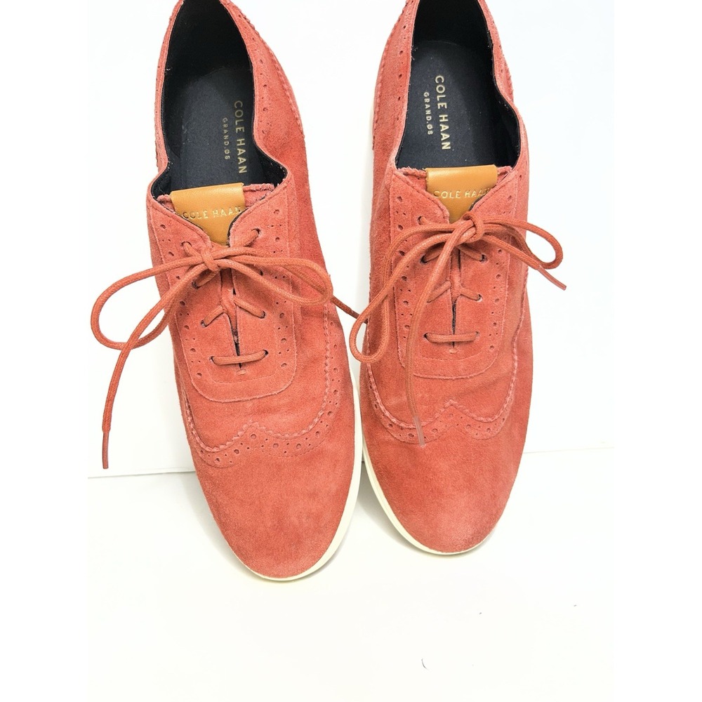 Cole Haan Grand.OS Rust, Orange Suede Wingtip Oxford Dress Shoes Men Size 11B